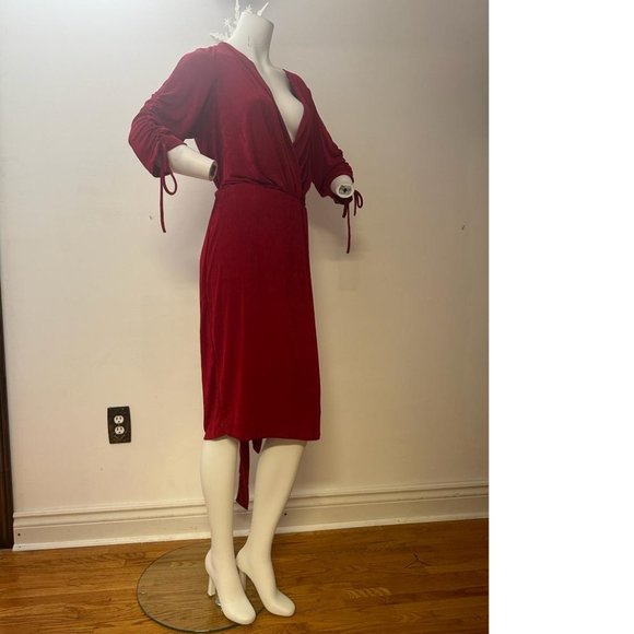 USA made Lilian red dress plus size stretchy knit shiny silky midi knee NWOT 2X - Picture 4 of 6